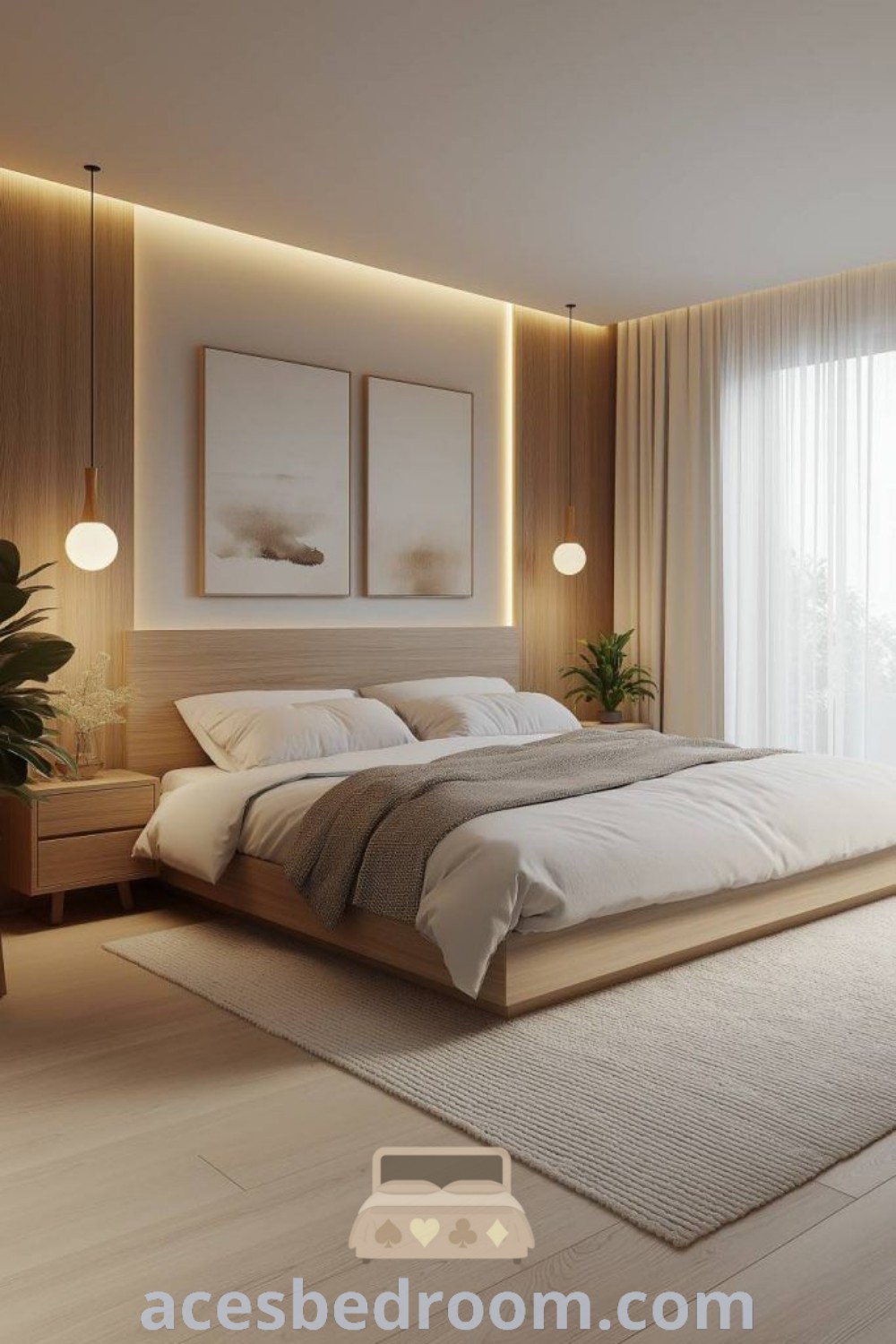 A large bed in a modern bedroom next to a window with curtains, showcasing cozy and stylish decor ideas ideal for contemporary and unisex bedroom designs. Discover inspiring and functional inspirations for your home at acesbedroom.com.