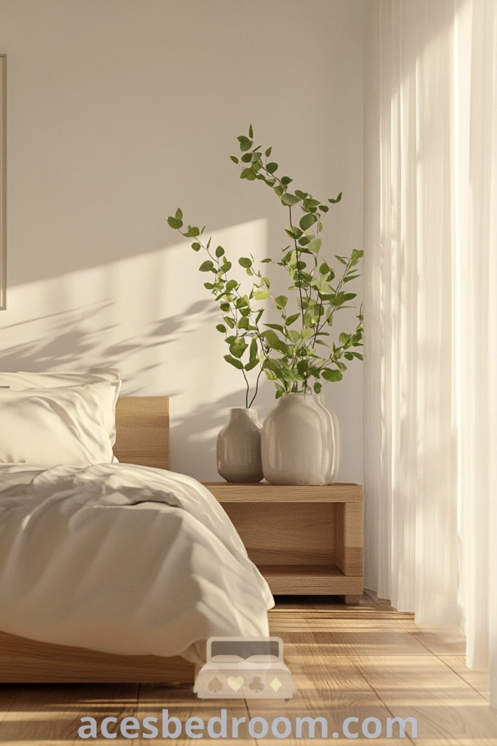 Serene minimalist bedroom design on acesbedroom.com showcasing uncluttered bedroom, calming design, minimalist furniture, and peaceful environment for a relaxing space.