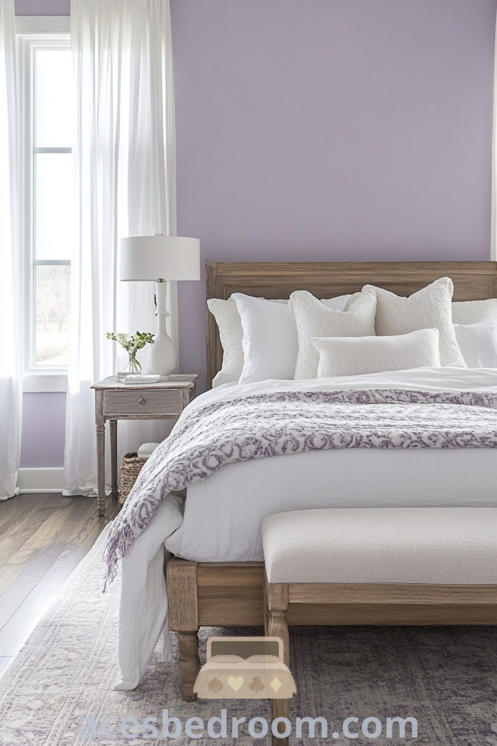 Cozy bedroom ideas on acesbedroom.com showcasing a serene retreat with soft purple walls, rustic charm, and cozy inspirations for a warm and sophisticated look.