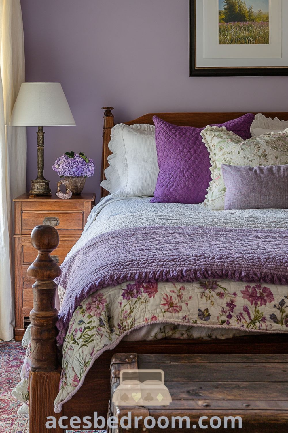 Inviting Lavender Bedroom Retreat on acesbedroom.com showcasing cozy home decor ideas, unique inspirations, design trends for a warm and sophisticated look, and elements that instantly calm your mind.