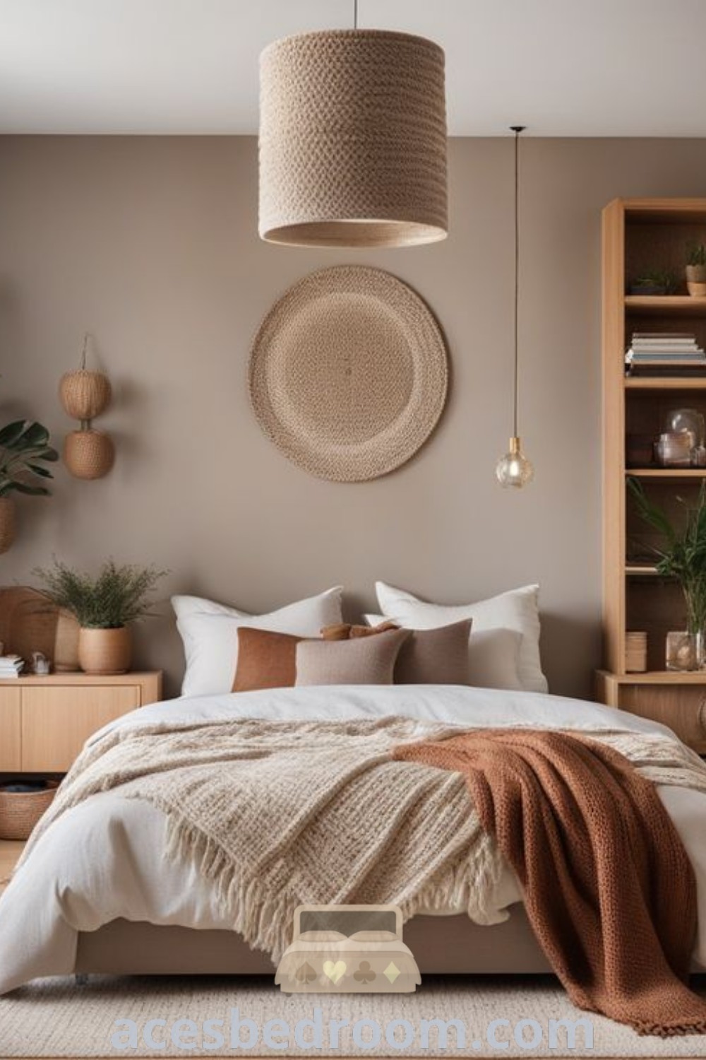 A cozy bedroom showcasing a large bed enveloped by potted plants, providing a tranquil and inviting environment. This decor idea from acesbedroom.com highlights the soothing benefits of greenery and unique design inspirations for creating a comfortable home.