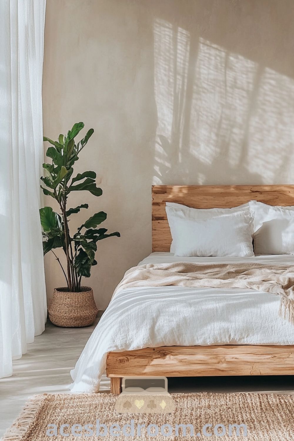 Tranquil minimalist bedroom design on acesbedroom.com featuring cozy aesthetics, soft textures, clean lines, and a peaceful environment for a relaxing space.