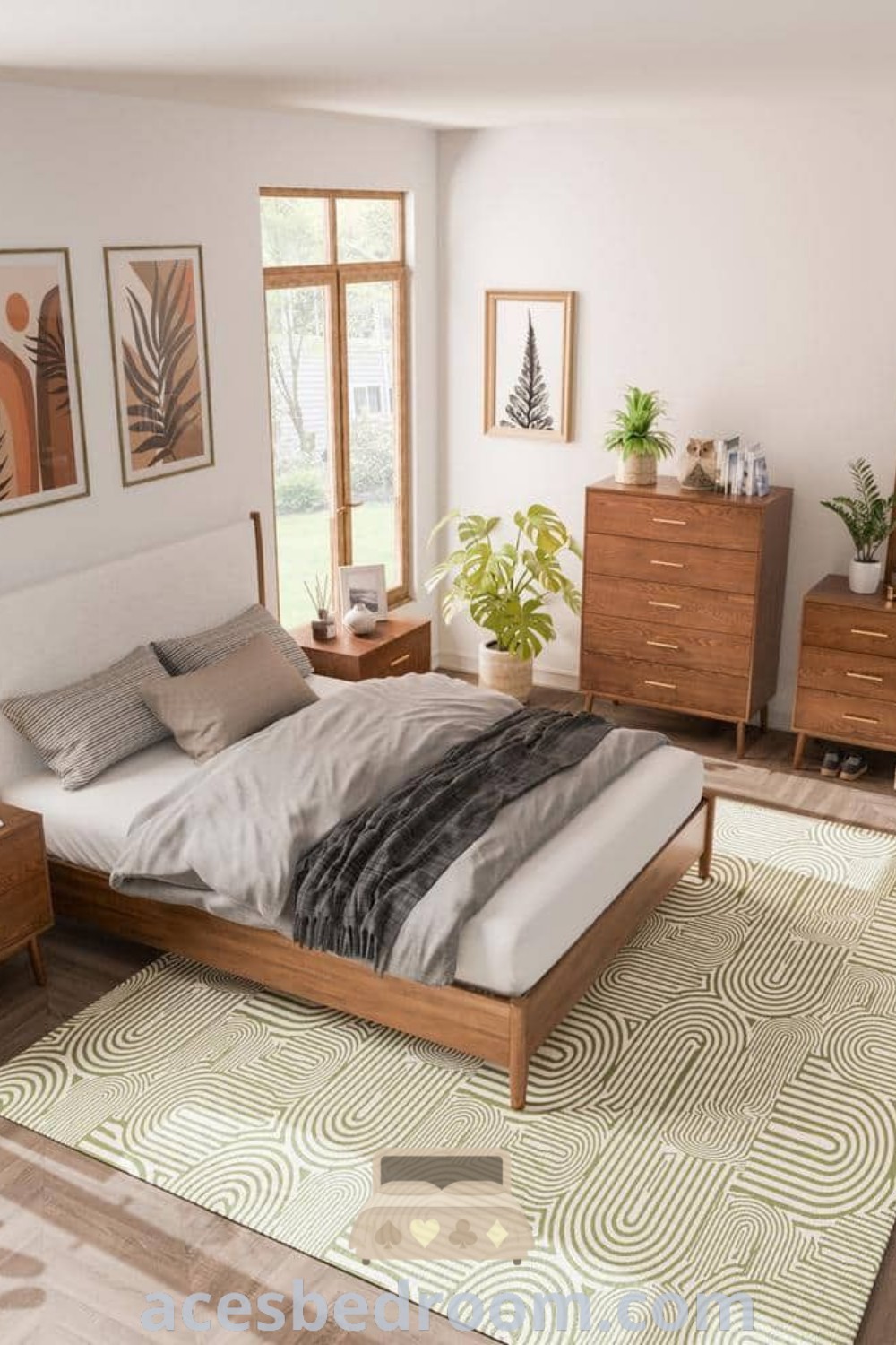 A cozy bedroom featuring a large bed on a wooden floor beside two dressers and a mirror, showcasing stylish decor ideas for a warm and sophisticated look. This space, perfect for cozy inspirations, offers unique design ideas to enhance your home. Explore more at acesbedroom.com.
