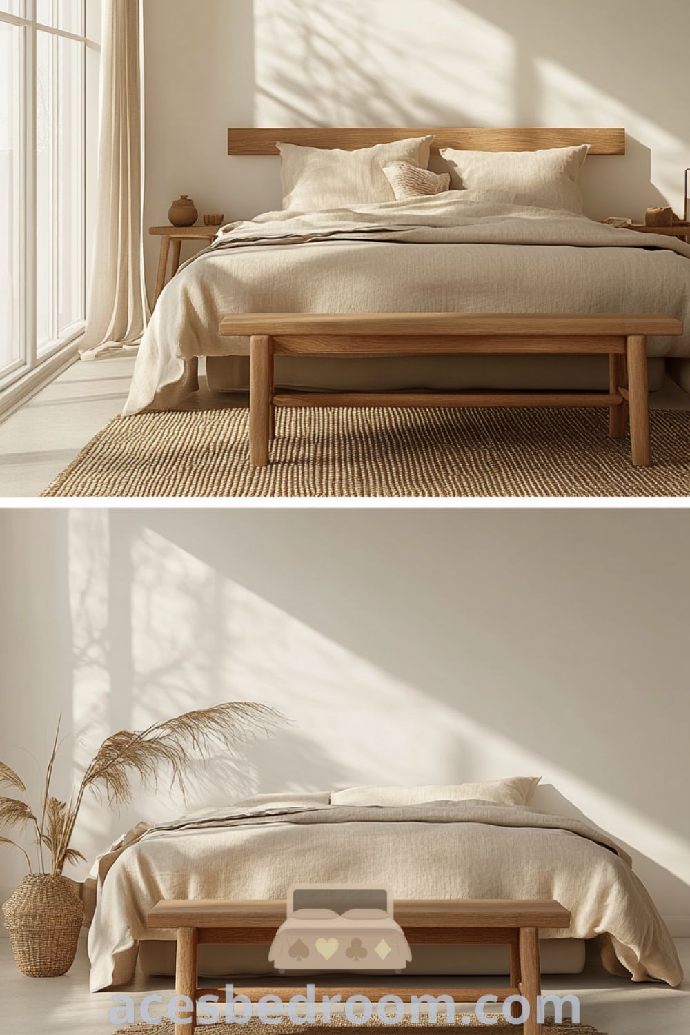 Serene minimalist bedroom design on acesbedroom.com featuring calming design, soft textures, minimalist furniture, and peaceful environment.