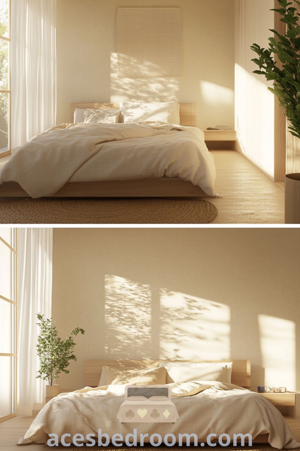 Calming Minimalist Bedroom Oasis on acesbedroom.com showcasing minimalist bedroom design, peaceful environment, soft textures, and uncluttered bedroom ideas.