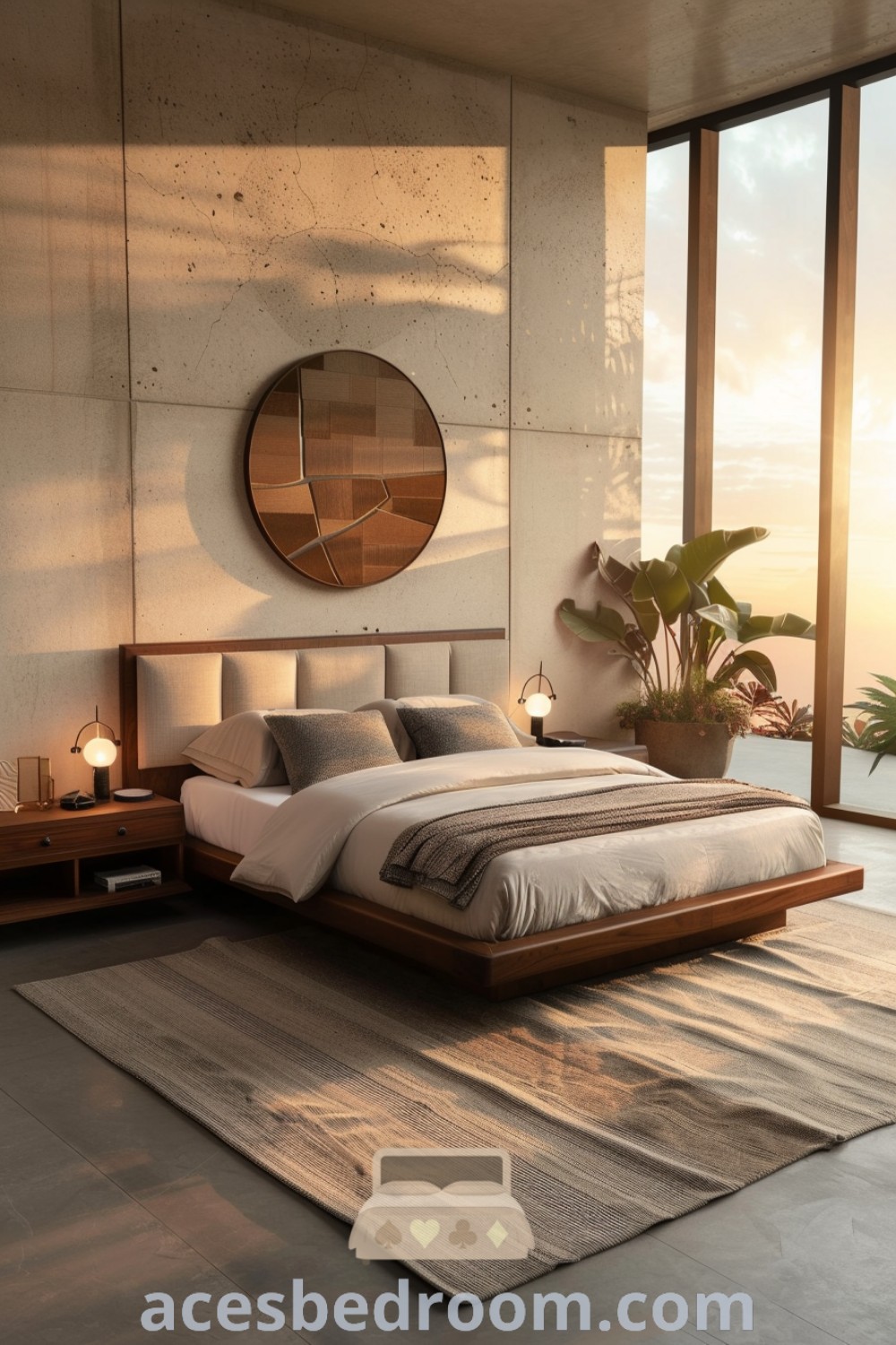 A minimal mid-century modern bedroom showcasing stylish furniture and a modern bed with storage, creating a cozy and functional retreat. This inspiring design reflects minimal interior design principles while offering unique ideas for a warm and sophisticated look. Explore more decor ideas at acesbedroom.com.