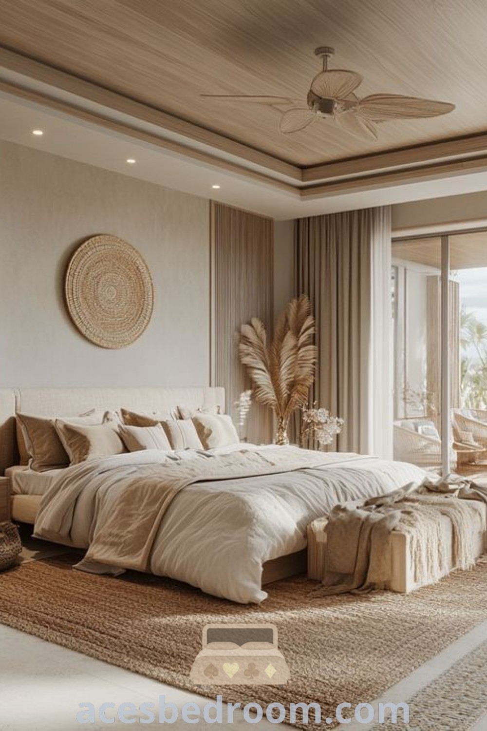 A cozy Japandi style bedroom featuring layered bedding and Scandinavian decor elements for a warm and sophisticated look. This modern minimalist bedroom offers inspiring design ideas that instantly calm your mind. Discover unique decor inspirations at acesbedroom.com.