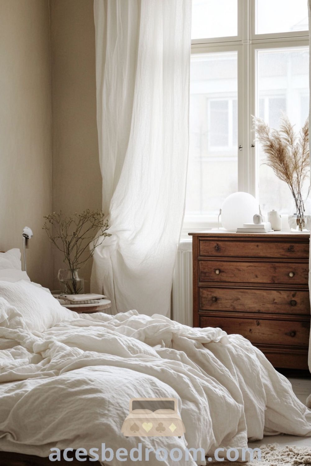 Serene minimalist bedroom on acesbedroom.com showcasing calming design, neutral palette, minimalist furniture, and peaceful environment for a relaxing space.