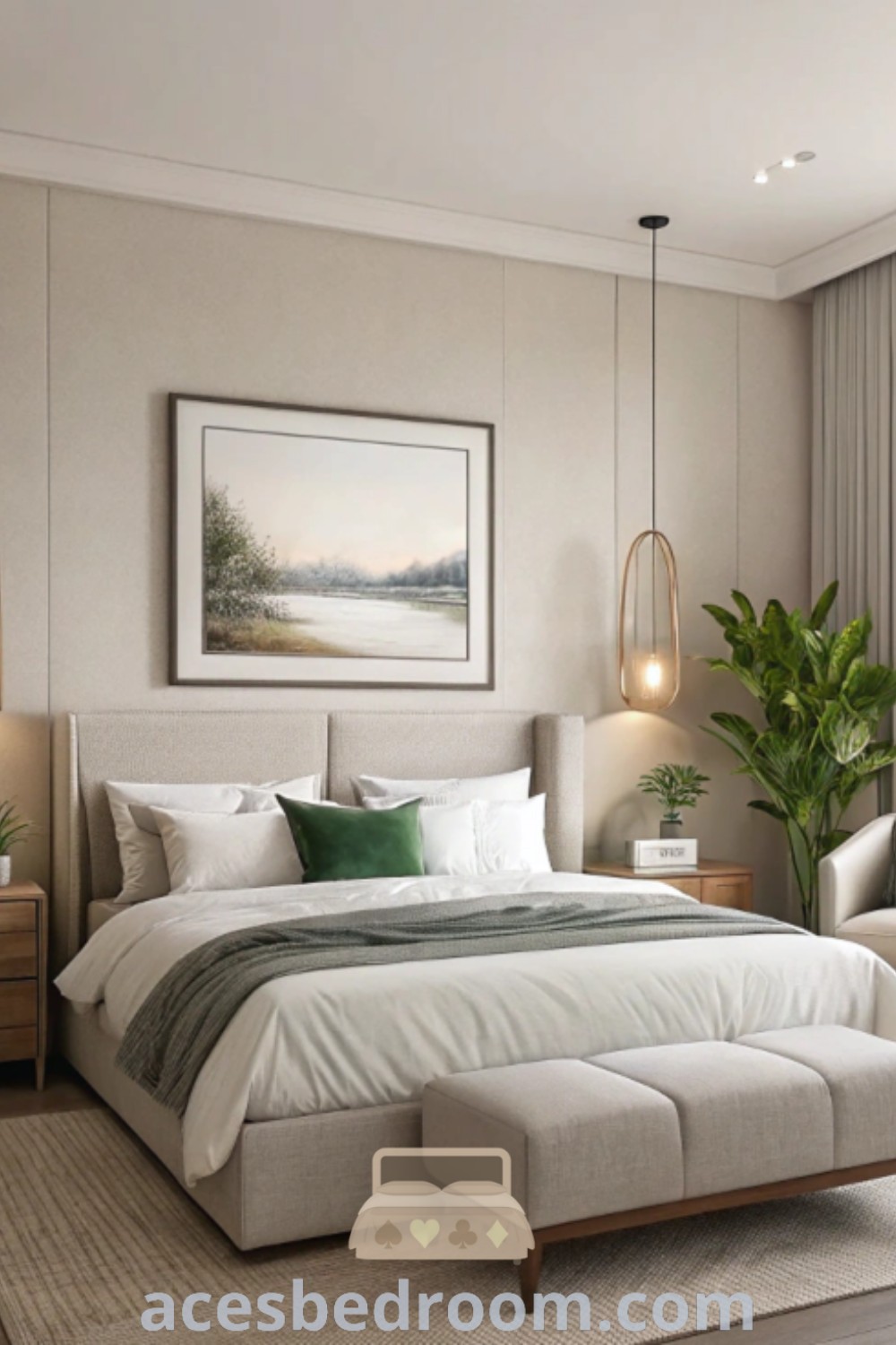 A serene primary bedroom with a large bed, two chairs, light wood decor, and white walls, showcasing cozy ideas and stylish design inspirations. This calming space offers decor ideas that enhance comfort, creating a tranquil atmosphere ideal for relaxation. Find more inspiring ideas at acesbedroom.com.